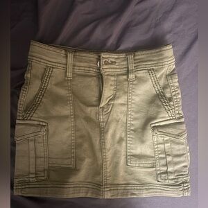 Olive Green Mini Skirt with Pockets